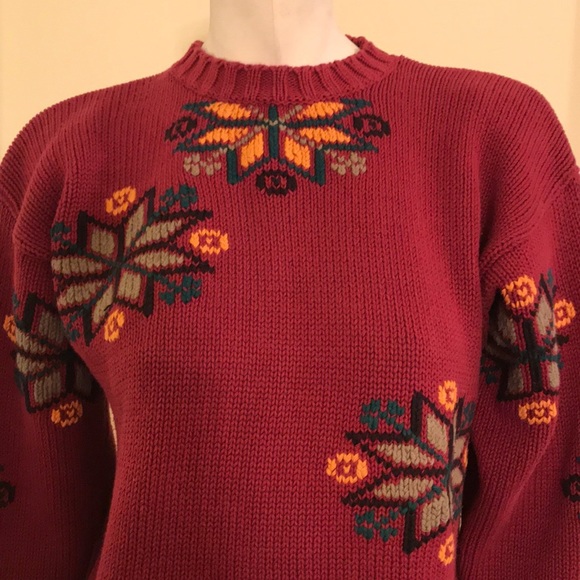 Snowflake Heavy Cotton Sweater by Eddie Bauer Sz Small Red - Picture 3 of 6